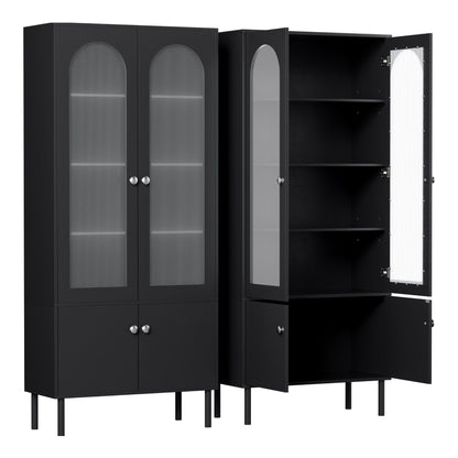 2x Buffet Sideboard Cabinet Pantry 5-Tier Storage Cupboard Fluted Black