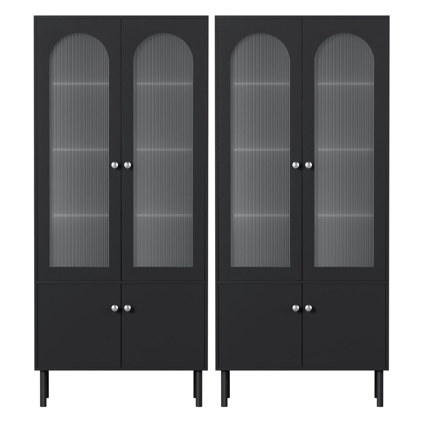 2x Buffet Sideboard Cabinet Pantry 5-Tier Storage Cupboard Fluted Black
