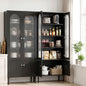 Black 2x buffet sideboard cabinet pantry 5-tier storage cupboard fluted Black 80cm x 35cm x 180cm - home storage cabinet Australia