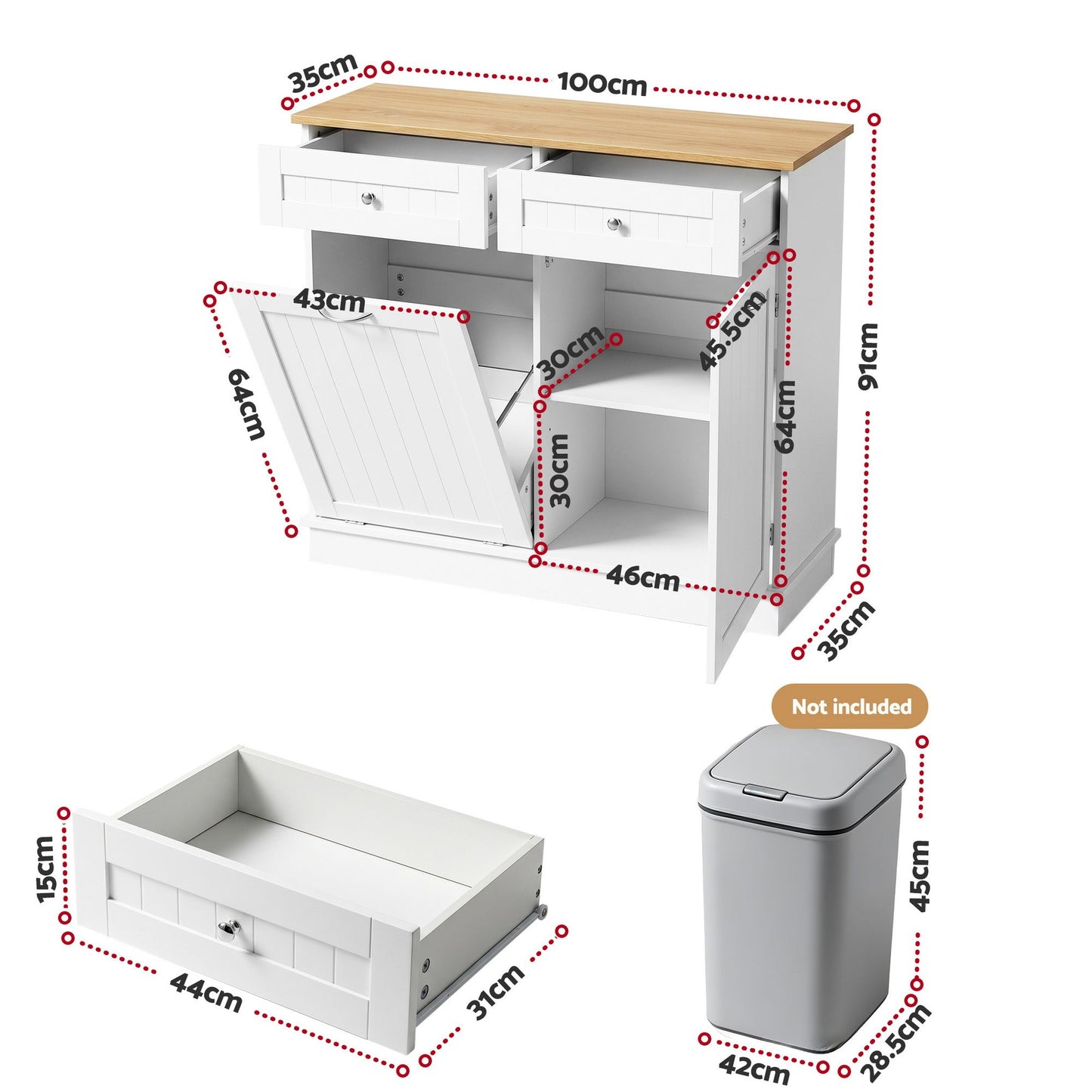 Buffet Sideboard Cabinet Kitchen Tilt Out Bin Holder Storage Cupboard