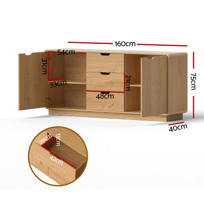 Buffet Sideboard Cabinet Storage Kitchen Cupboard Drawers Round Edge Oak
