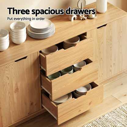 Buffet Sideboard Cabinet Storage Kitchen Cupboard Drawers Round Edge Oak