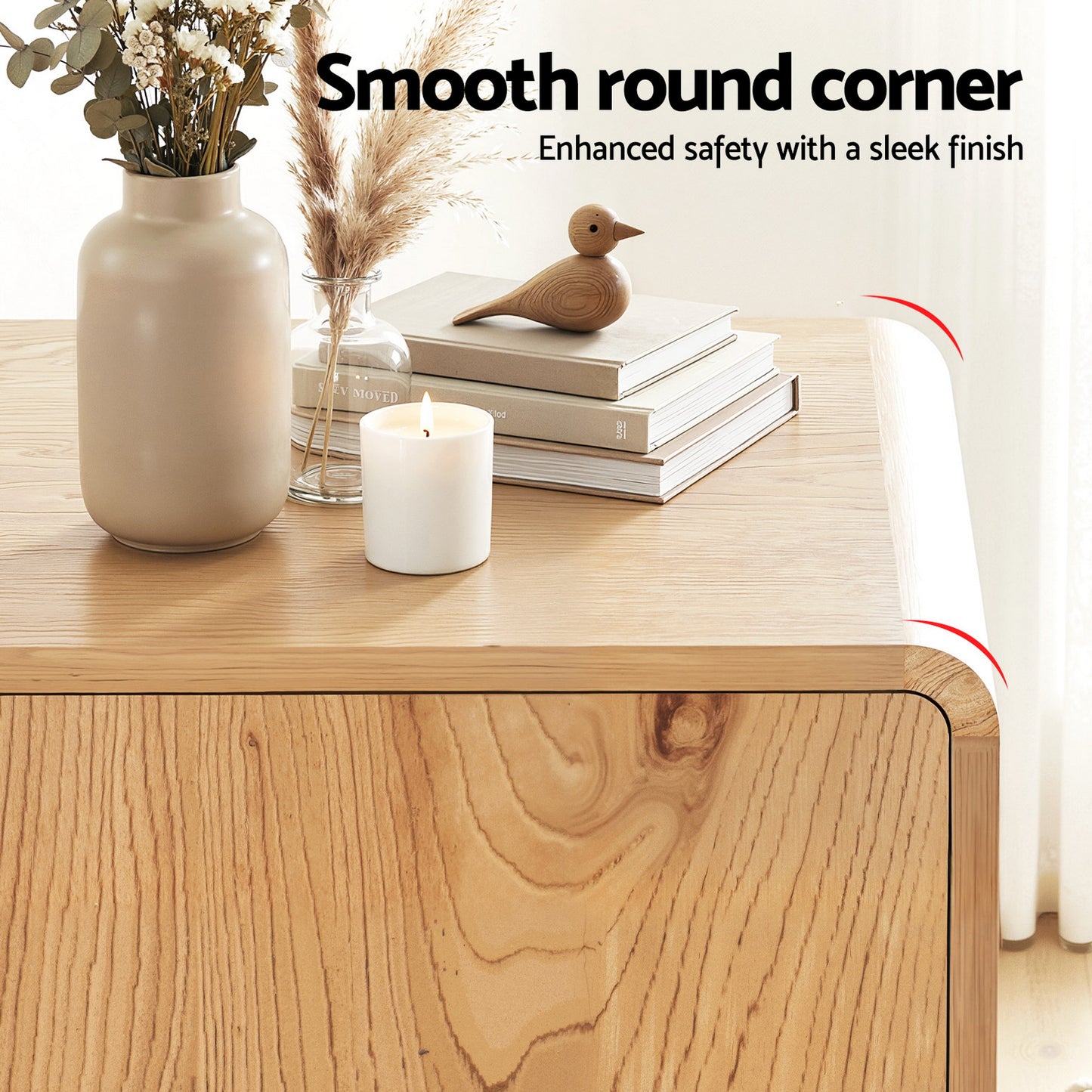 Buffet Sideboard Cabinet Storage Kitchen Cupboard Drawers Round Edge Oak