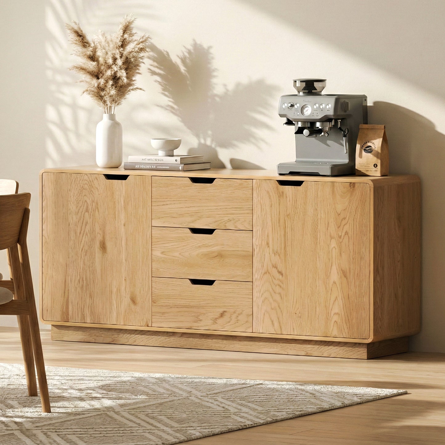 Buffet Sideboard Cabinet Storage Kitchen Cupboard Drawers Round Edge Oak