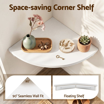 4pc Corner Floating Wall Shelf Wall Mounted Display Rack Round Edge White