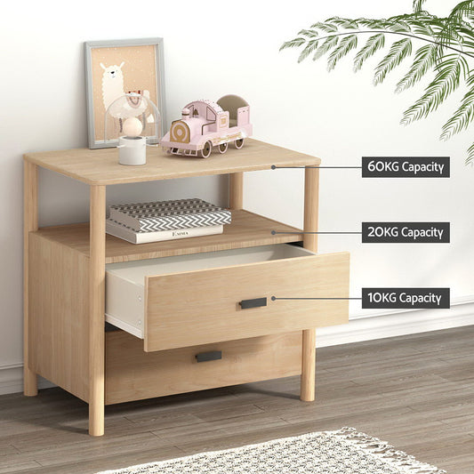 Bedside Table Nightstand 2 Drawers - Pine - Furniture > Bedroom > Bedside Tables