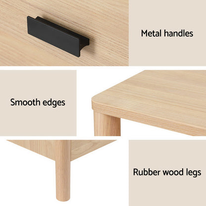 Artiss Bedside Table Nightstand 2 Drawers - Pine - Furniture > Bedroom > Bedside Tables