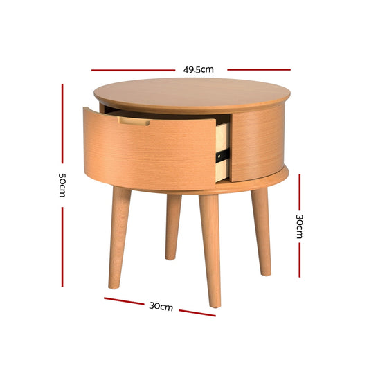 Artiss Bedside Table Drawers Curved Side End Table Storage Nightstand Oak ENZO Furniture > Bedroom > Bedside Tables