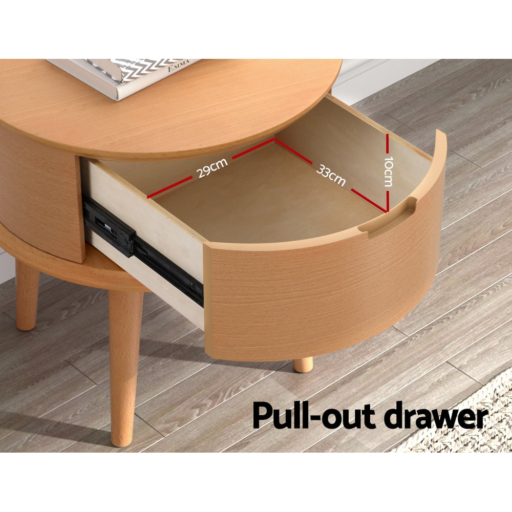 Artiss Bedside Table Drawers Curved Side End Table Storage Nightstand Oak ENZO Furniture > Bedroom > Bedside Tables