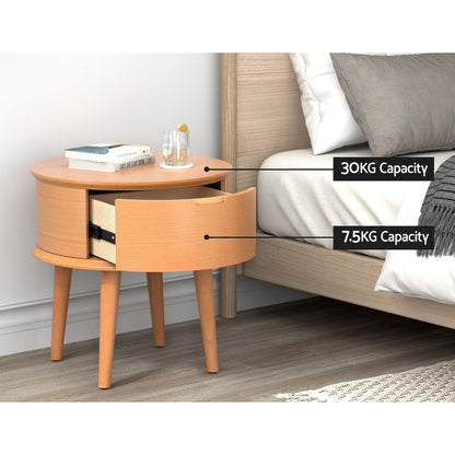 Artiss Bedside Table Drawers Curved Side End Table Storage Nightstand Oak ENZO Furniture > Bedroom > Bedside Tables