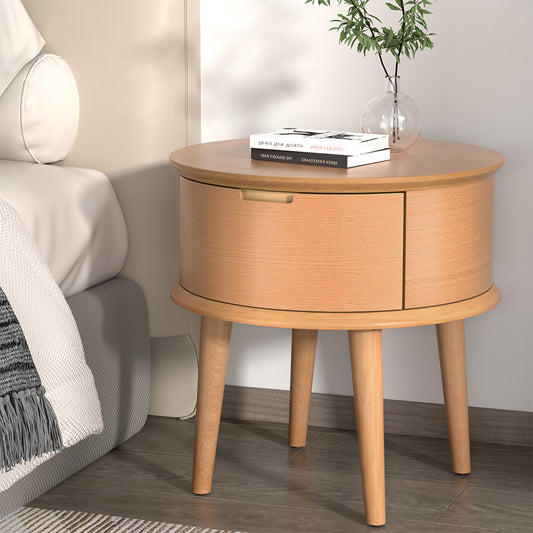 Artiss Bedside Table Drawers Curved Side End Table Storage Nightstand Oak ENZO Furniture > Bedroom > Bedside Tables