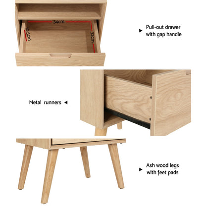 Artiss Bedside Table Drawers Side Table Shelf Storage Cabinet Nightstand GORR - Furniture > Bedroom > Bedside Tables