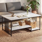 Artiss Coffee Table 100cm Faux Marble Finish Center Table 2-Tier Storage White&Black
