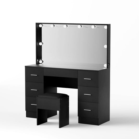 Dressing Table Vanity Desk Set Stool 10 Led Bulbs Black