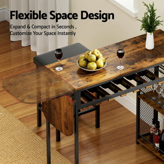 Industrial Bar Table with Wine Rack & Cup Holders 140cm - Walnut