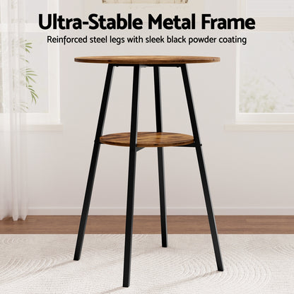 Artiss Industrial Bar Table with 2-Tier Organizer Weather-Resistant MDF Top Steel Frame - Furniture > Bar Stools &