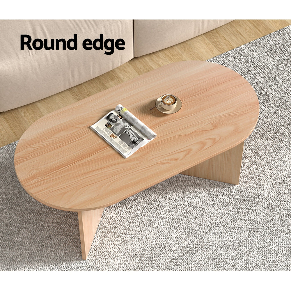 Artiss Coffee Table Oval 110CM Pine Alva - Furniture > Living Room > Coffee Tables