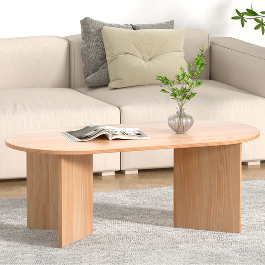 Artiss Coffee Table Oval 110CM Pine Alva - Furniture > Living Room > Coffee Tables