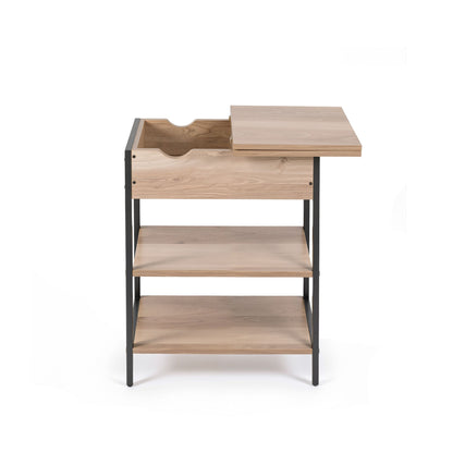 Coffee Table Side Bedside End Table Charging Station Flip-Top Storage 60cm Wood