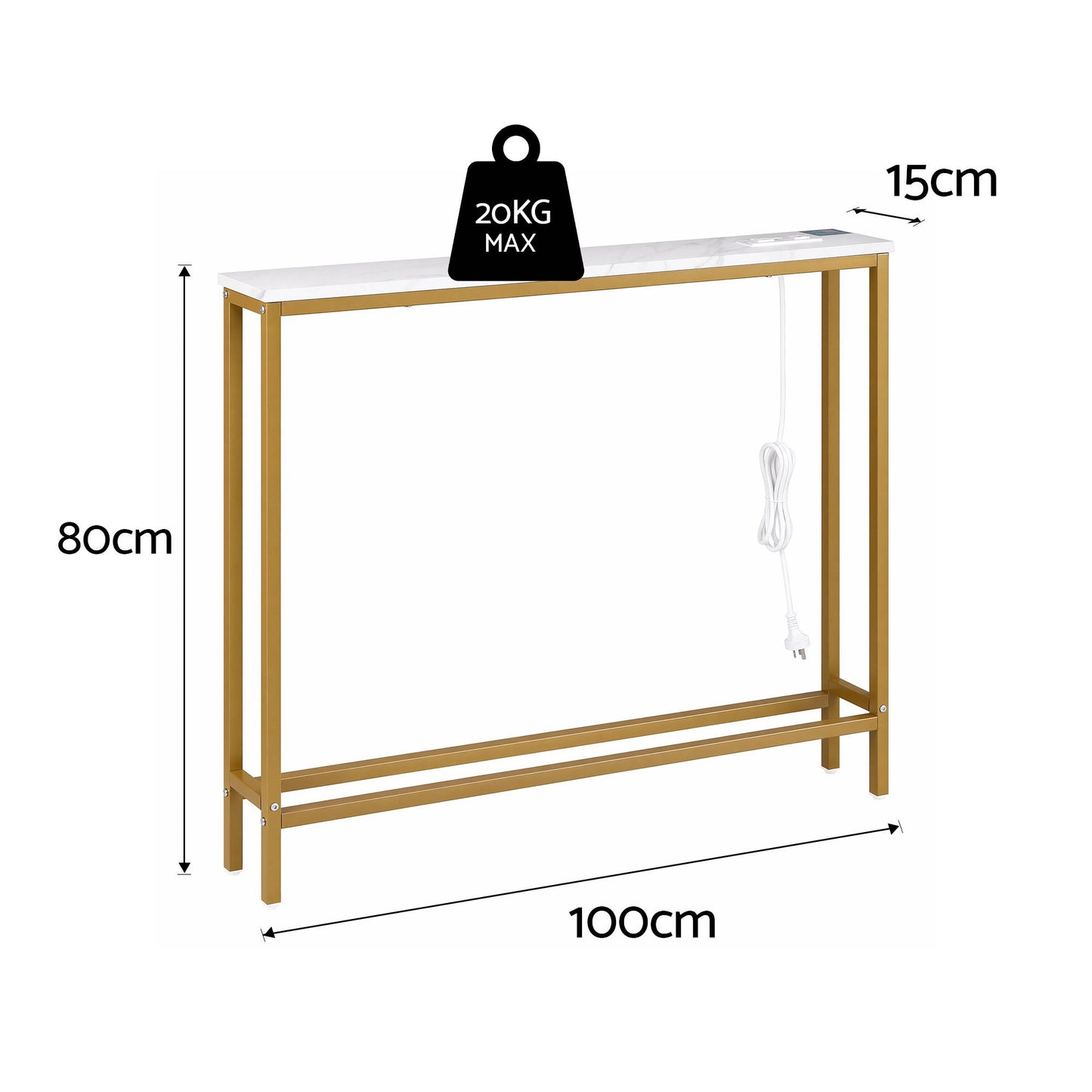 Console Table Entryway Hallway Display Desk Charging Station Marble Finish White & Gold