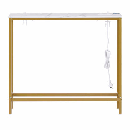 Console Table Entryway Hallway Display Desk Charging Station Marble Finish White & Gold