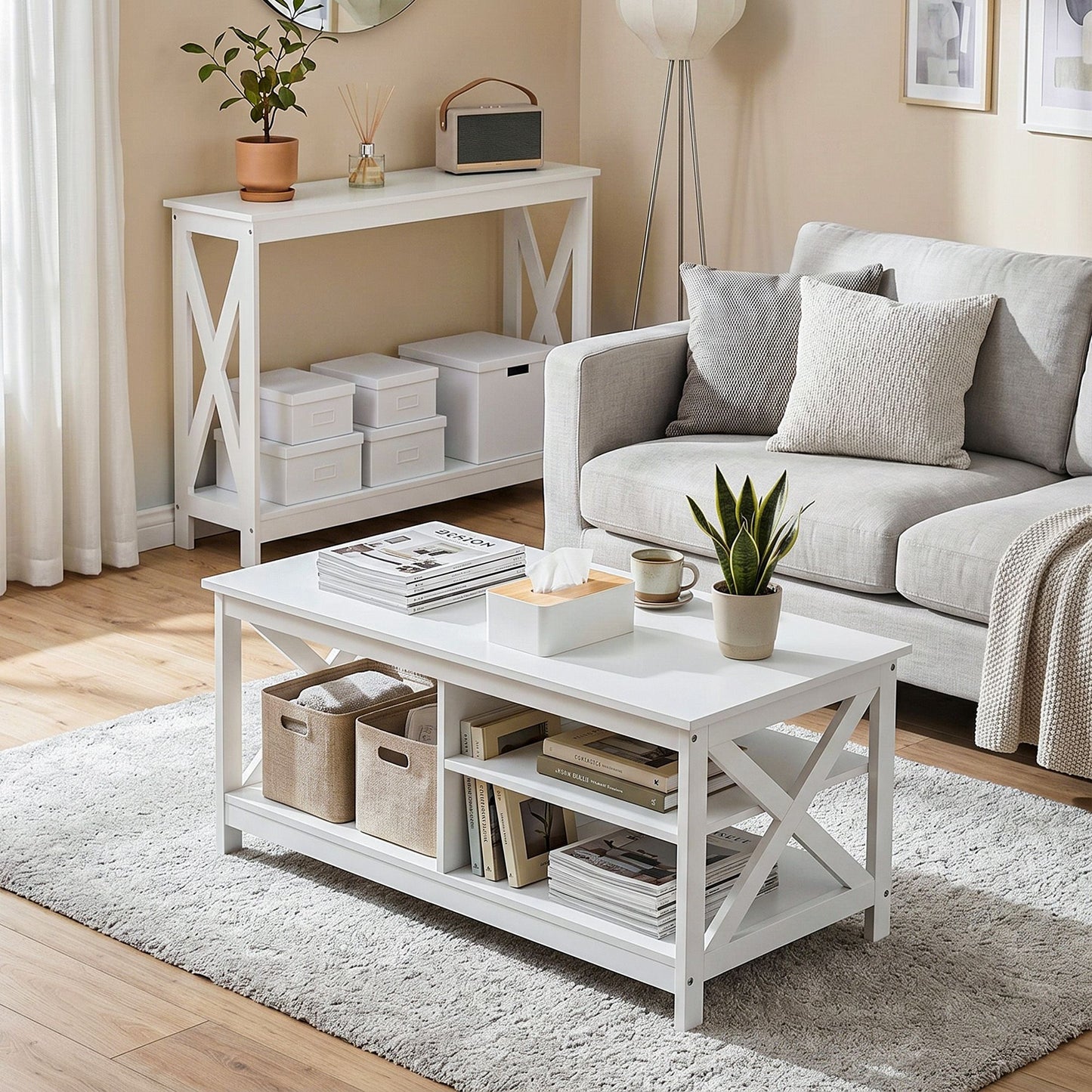 Artiss Console Table Entryway Hallway Display 2-Tier Narrow Sofa Table 100CM White