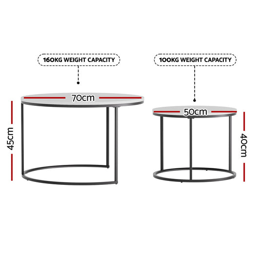 Nesting Coffee Table Set of 2 Marble Effect