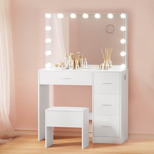 Artiss Dressing Table Set Stool 15 Led Bulbs White Darcy - Furniture > Bedroom > Dressing Vanity & Dressing Tables