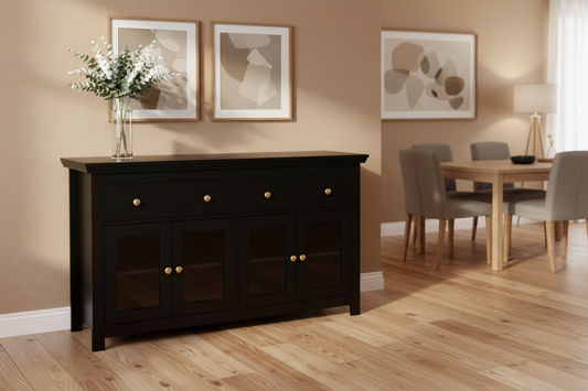 Buffet Sideboard Storage Cabinet Kitchen Cupboard Clear Door Drawer Black