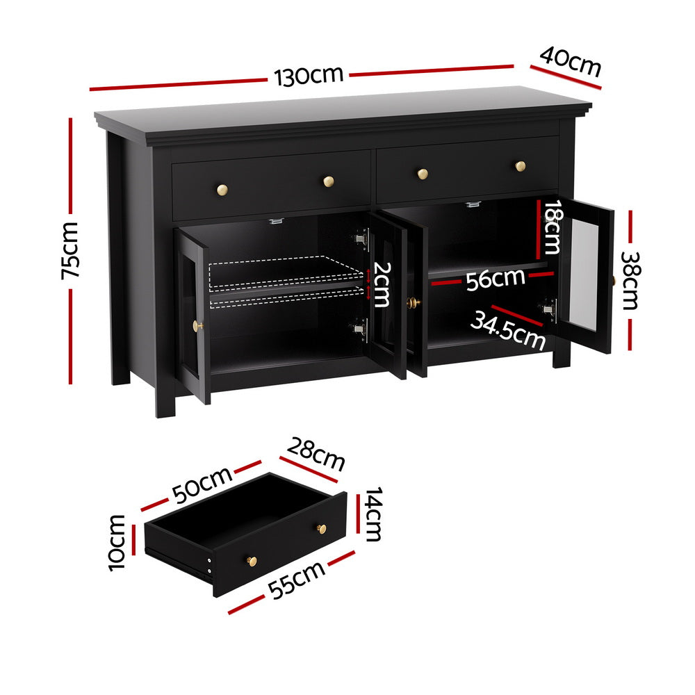 Buffet Sideboard Storage Cabinet Kitchen Cupboard Clear Door Drawer Black
