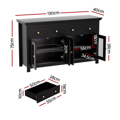 Buffet Sideboard Storage Cabinet Kitchen Cupboard Clear Door Drawer Black