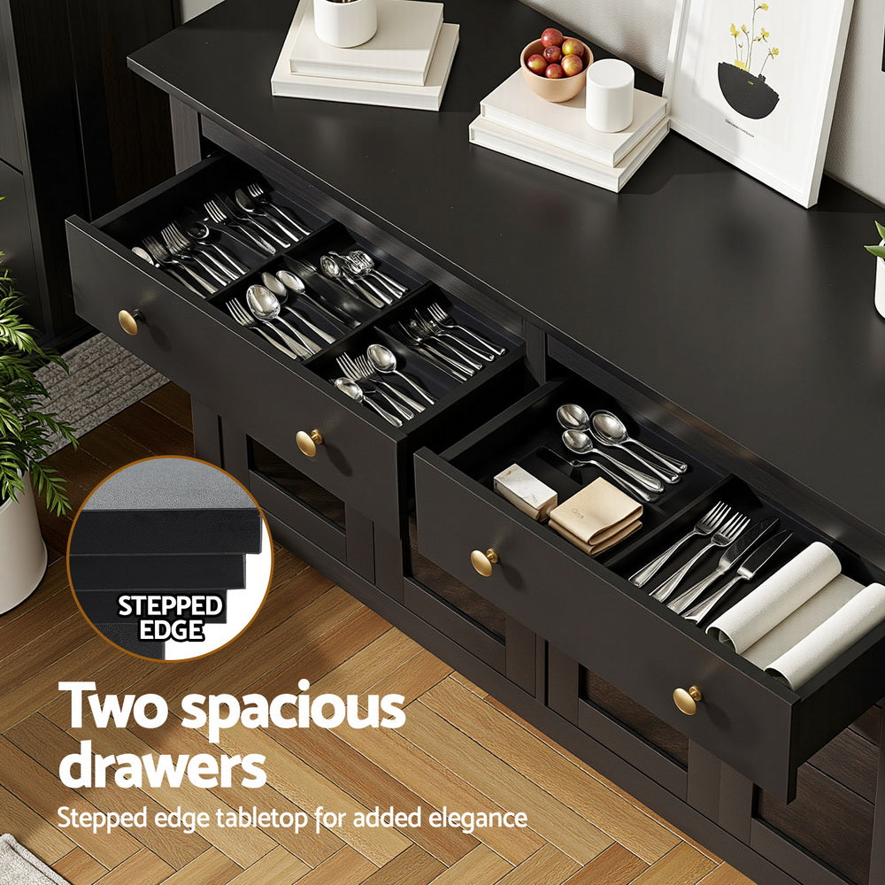 Buffet Sideboard Storage Cabinet Kitchen Cupboard Clear Door Drawer Black