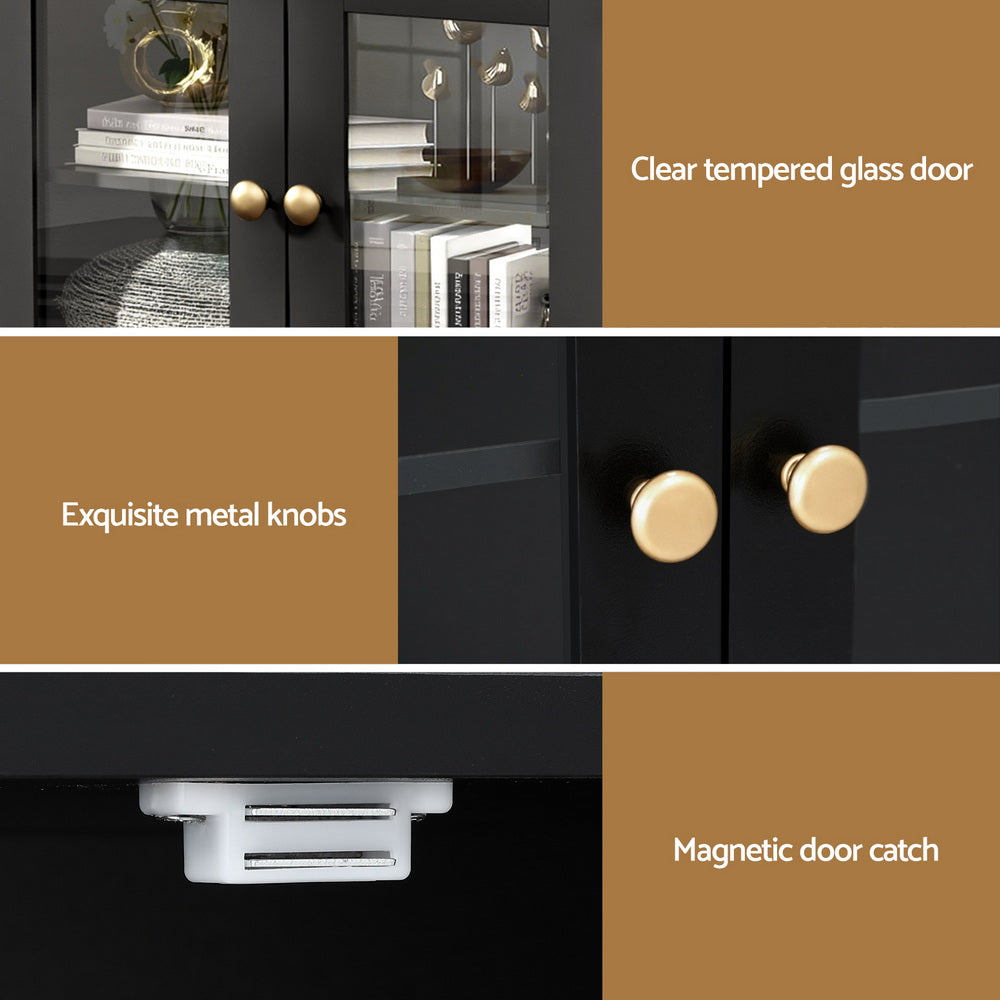 Buffet Sideboard Storage Cabinet Kitchen Cupboard Clear Door Drawer Black
