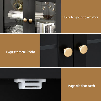 Buffet Sideboard Storage Cabinet Kitchen Cupboard Clear Door Drawer Black