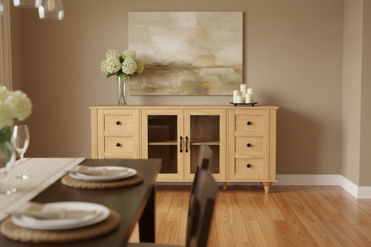 Buffet Sideboard Storage Cabinet Kitchen Cupboard Faux Drawer 150CM Pine