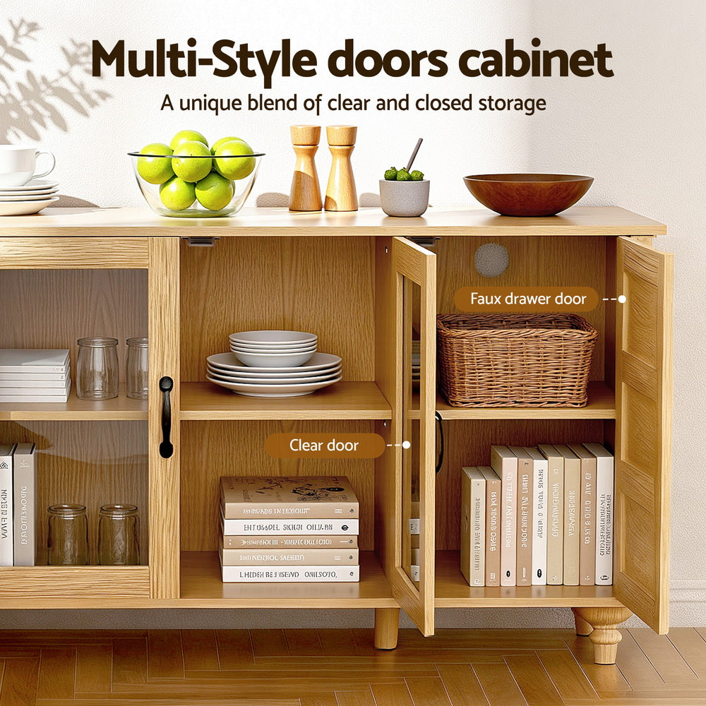 Buffet Sideboard Storage Cabinet Kitchen Cupboard Faux Drawer 150CM Pine