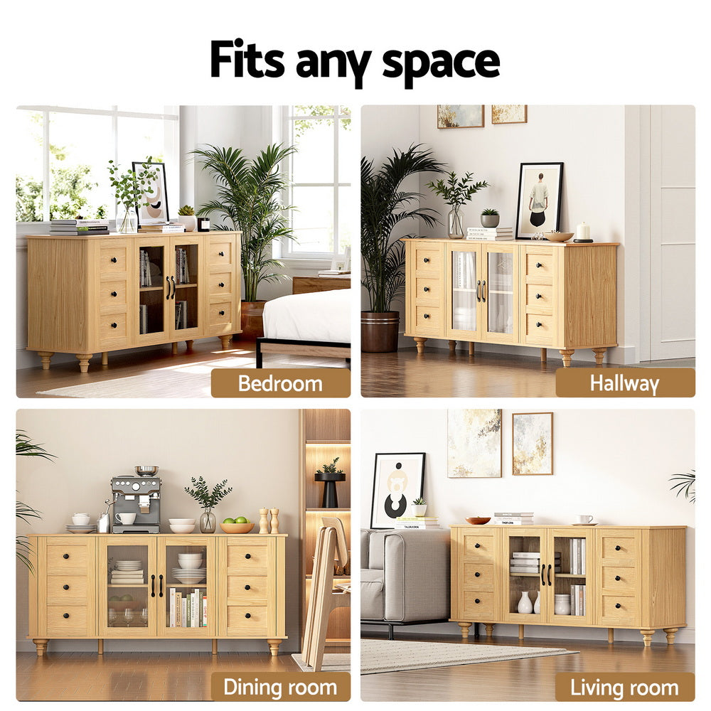 Buffet Sideboard Storage Cabinet Kitchen Cupboard Faux Drawer 150CM Pine