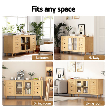 Buffet Sideboard Storage Cabinet Kitchen Cupboard Faux Drawer 150CM Pine