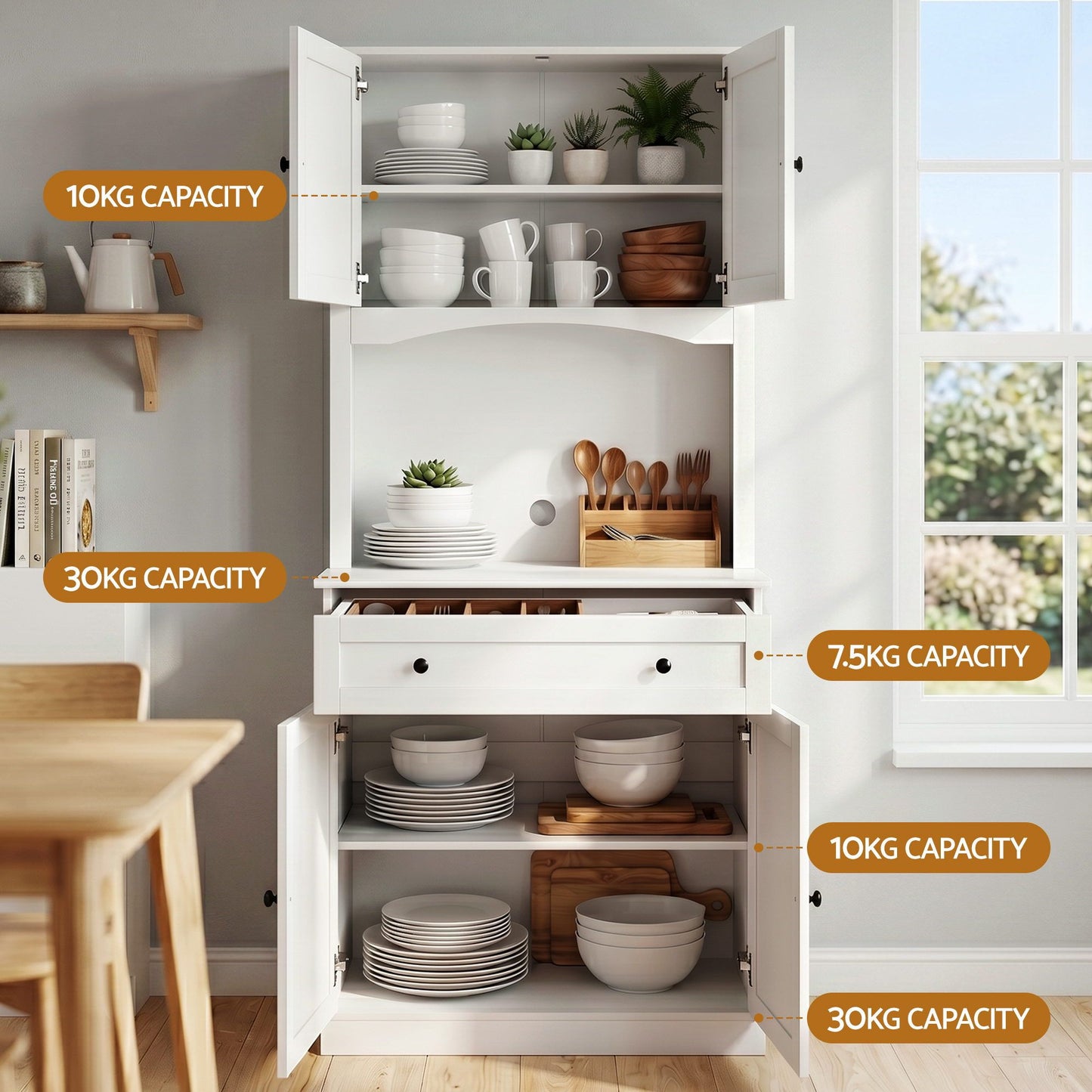 Buffet Sideboard Hutch Cabinet - BEINI White