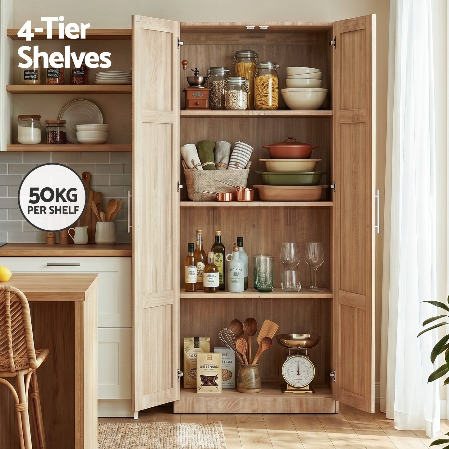 2x Buffet Sideboard Cabinet Pantry Hutch Kitchen Storage Organiser Pine