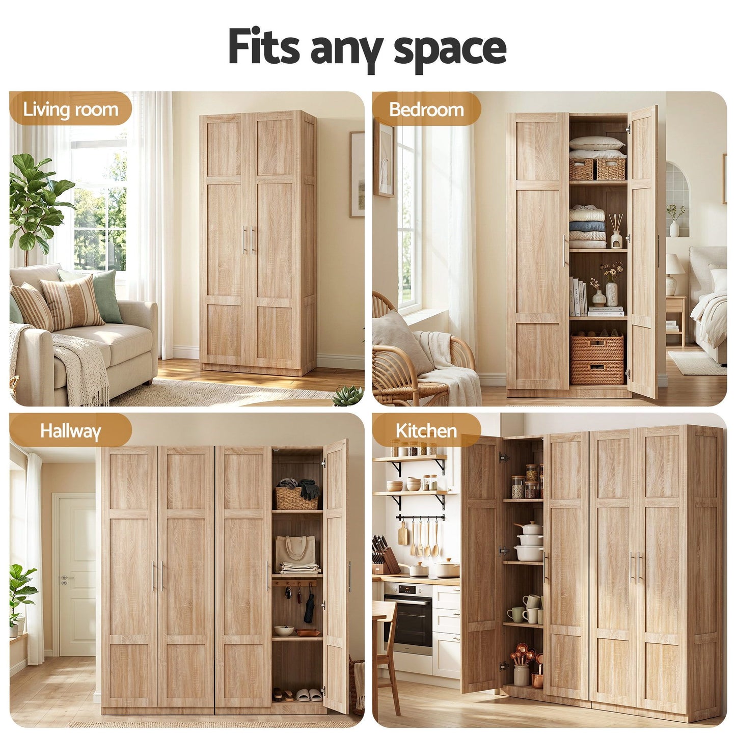 2x Buffet Sideboard Cabinet Pantry Hutch Kitchen Storage Organiser Pine