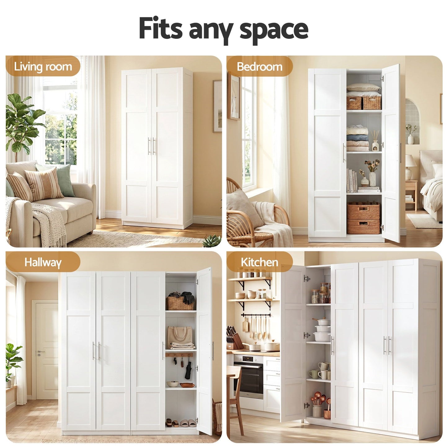 2x Buffet Sideboard Cabinet Pantry Hutch Kitchen Storage Organiser White