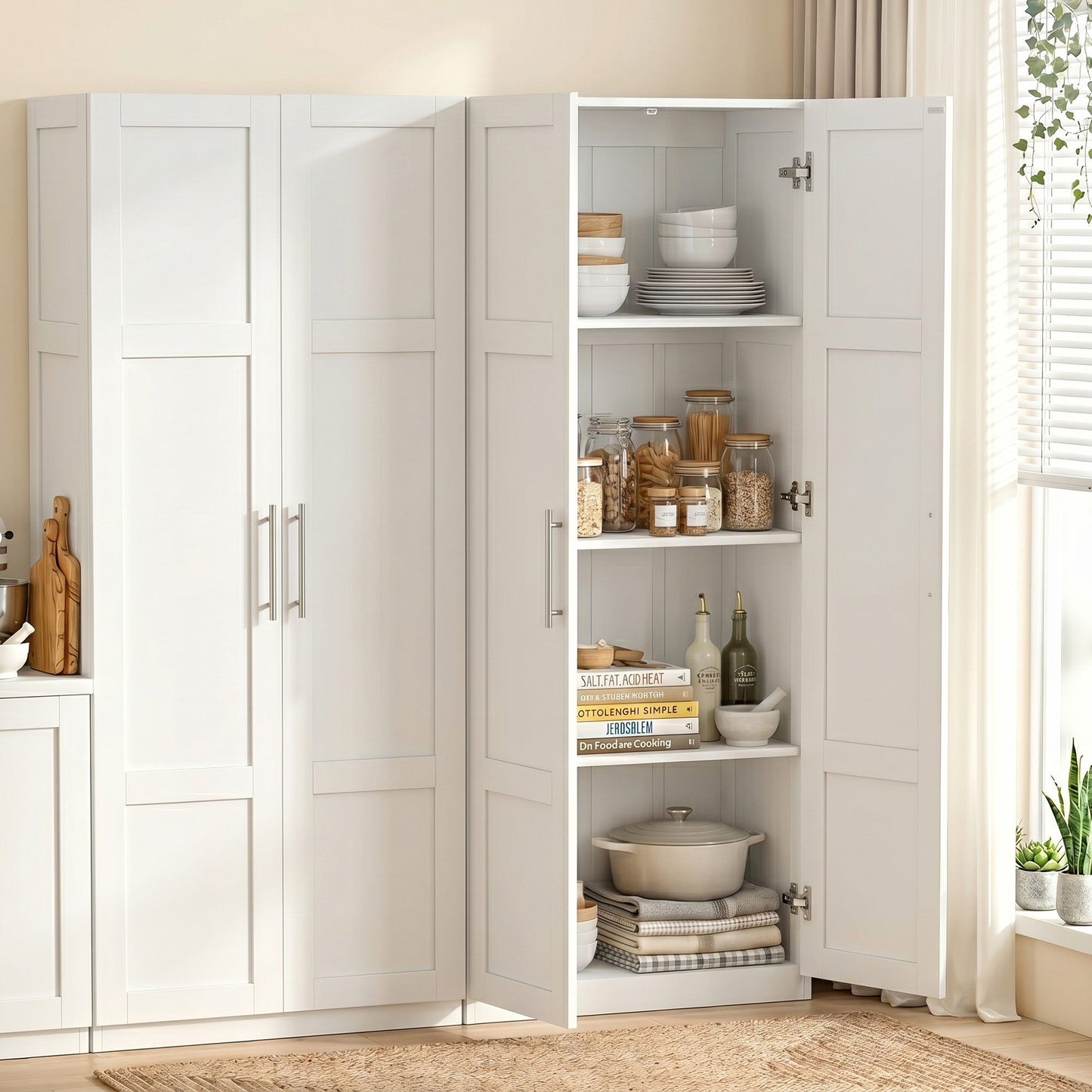 2x Buffet Sideboard Cabinet Pantry Hutch Kitchen Storage Organiser White