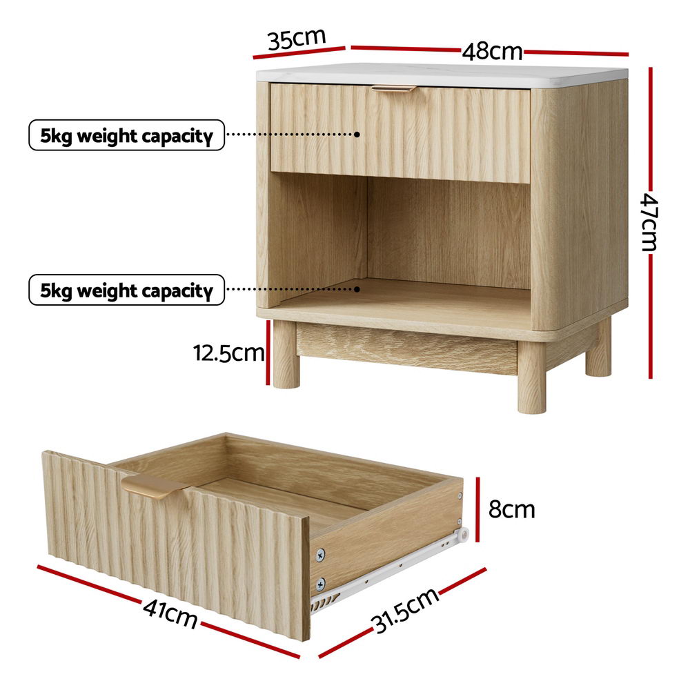 Bedside Table Nightstand 1 Drawer Shelves Pine