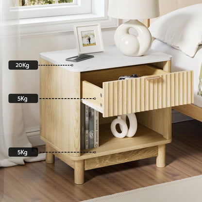 Bedside Table Nightstand 1 Drawer Shelves Pine