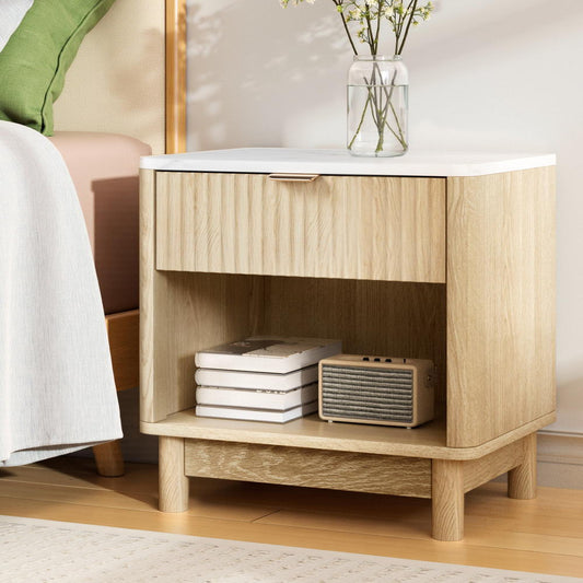 Bedside Table Nightstand 1 Drawer Shelves Pine