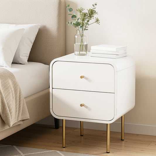 Bedside Table 2 Drawers Side End Table Nightstand White