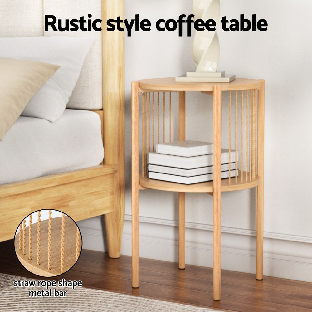 Artiss Coffee Table 2 Tier Round Wood Furniture > Living Room > Coffee Tables