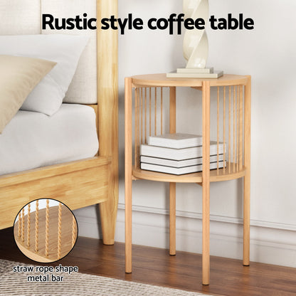 Artiss Coffee Table 2 Tier Round Wood Furniture > Living Room > Coffee Tables