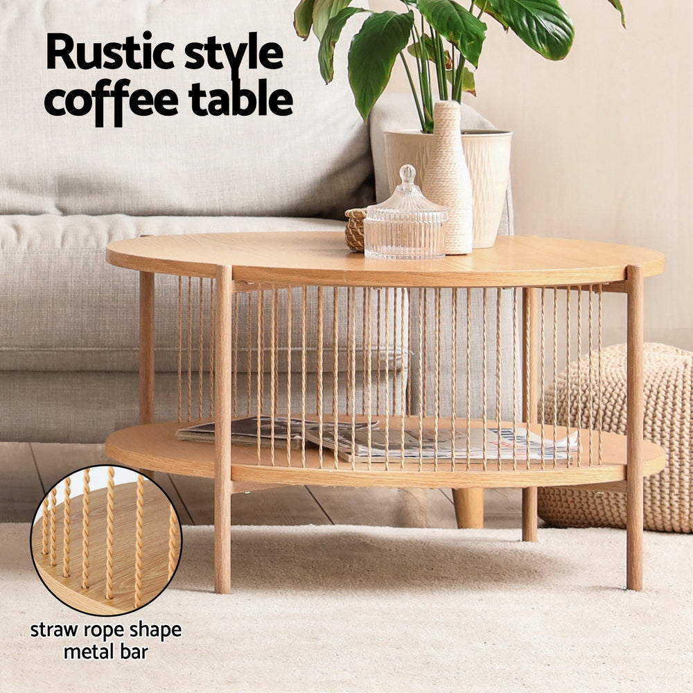 Artiss Coffee Table 2 Tier Round Wood Furniture > Living Room > Coffee Tables